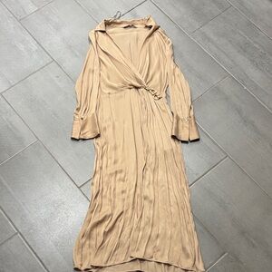 Zara Beige Long Sleeve Wrap Dress